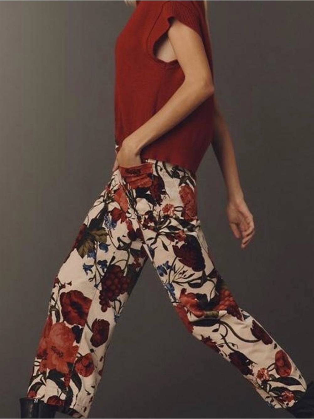 Maeve Anthropologie Colette Floral Corduroy Wide Leg Crop Pants 26 EUC Stretch